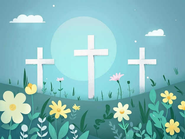 easter sunday with cross symbol blue background