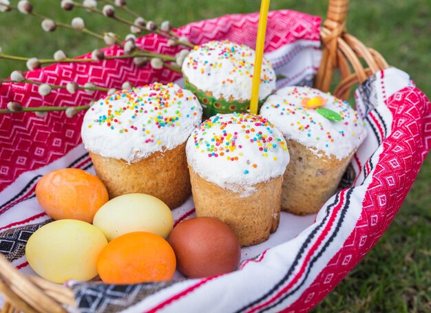 Easter sweet bread and painted eggs