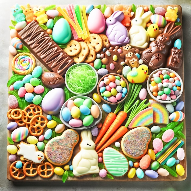 Easter sweet treats galore with a whimsical assortment of candies and chocolates