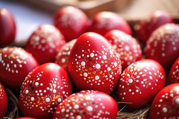 부활절 기호 복잡한  ⁇ 색 디자인의 빨간 계란 휴일 준비