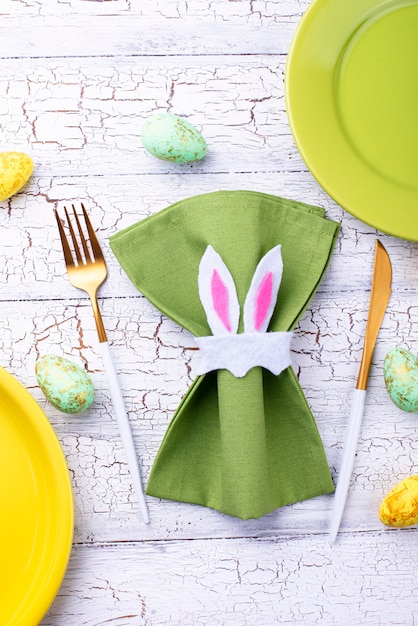 Easter table setting in green color