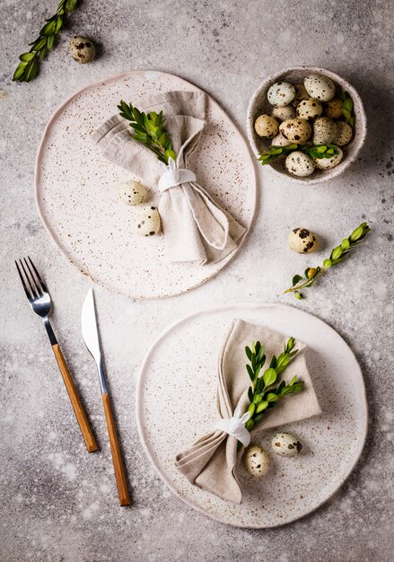 Easter table setting. Holiday decoration.