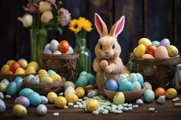 Easter theme with bunny and eggs