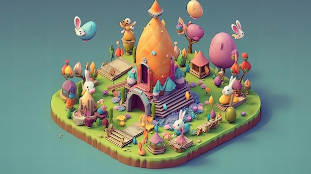 Easter a time full of color and religious significance 3D isometric