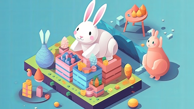 Easter a time full of color and religious significance 3D isometric