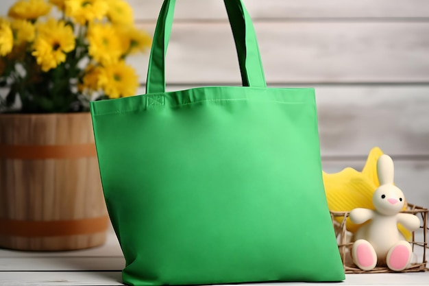 Easter Tote Bag Mockup Green Blank Easter Sunday Bag mockup