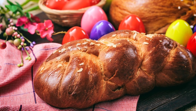 Easter traditional bread on wooden background