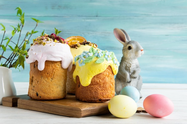 Easter traditional cake on a wooden table for the holiday.