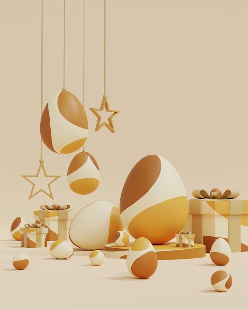 easter traditions colorful easter eggs on golden background 3d illustration