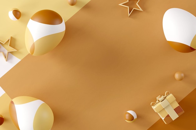 Easter traditions. Colorful Easter eggs on white and gold background