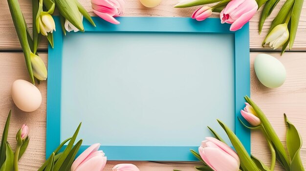 Easter tulips and eggs frame Background