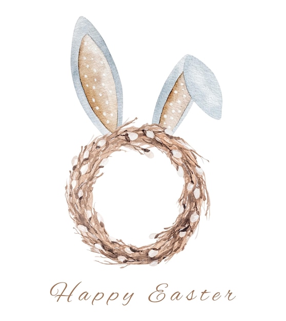 easter watercolor postcard with flowers