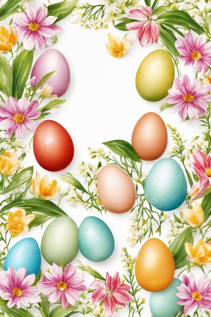 Easter watercolor spring background Top view composition Easter card Paper sheet