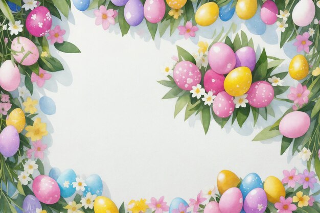 Easter watercolor spring background Top view composition Easter card