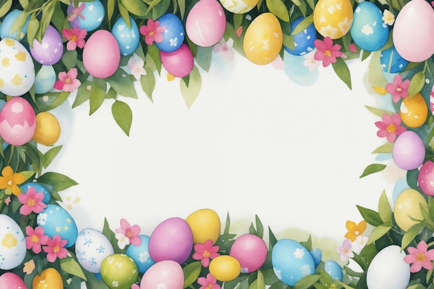 Easter watercolor spring background Top view composition Easter card
