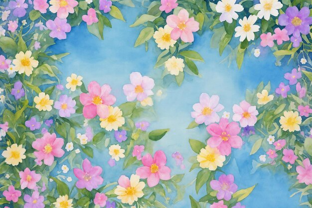 Easter watercolor spring background Top view composition Easter card