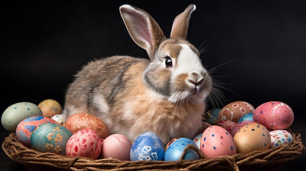 Easter white bunny and Easter Eggs