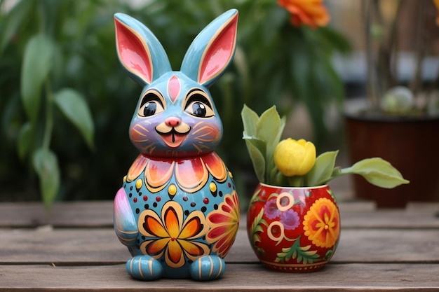 Easter word and painted bunny figurine ar c