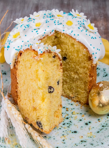 Easter yeast cake with icing and candied orange peel delicious Easter dessert traditional Easter pastries in Eastern Europe