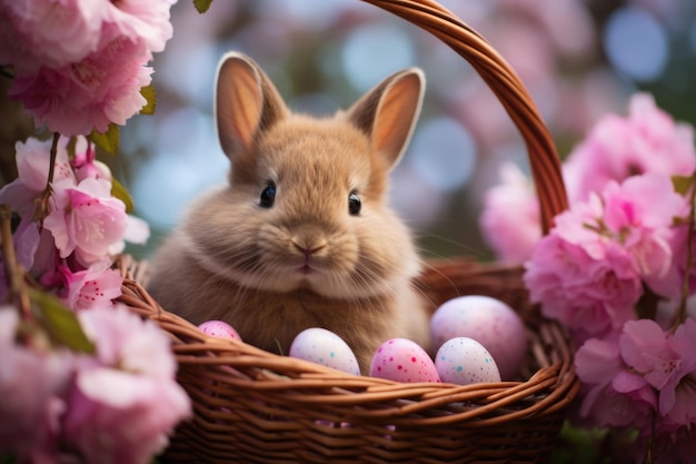 イースター・ブランティス (Easter Bunny) は桜の花の中に空の青い卵を持ったウサギです