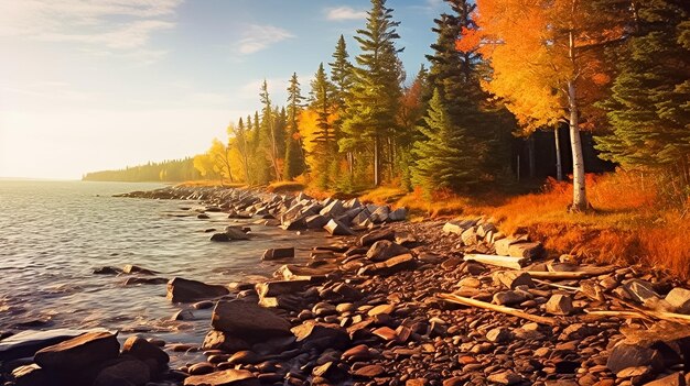 Eastern lake superior in the style of vibrant watercolor landscapes colorful Ai generated