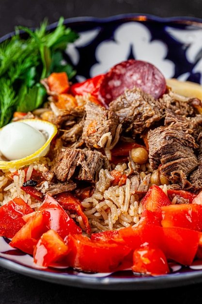 Eastern pilaf in a cast-iron pan