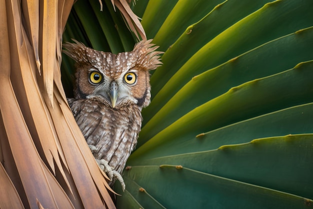 Eastern Screech Owl in Florida in een palmboom