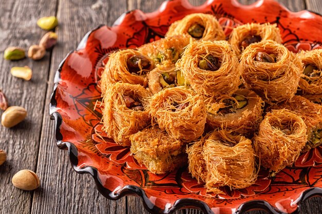 Eastern sweets on an old wooden table