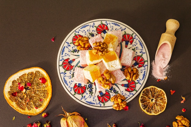 Photo eastern sweets. traditional turkish delight