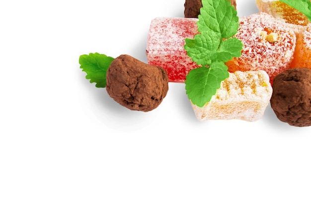 Eastern sweets and Turkish delight and Isolated on white