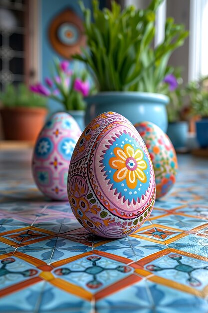Photo easters charm a serene sunrise playful bunny or intricate still life adorned with pastels blossoms and eggs it captures the essence of family tradition and springs beauty generative ai