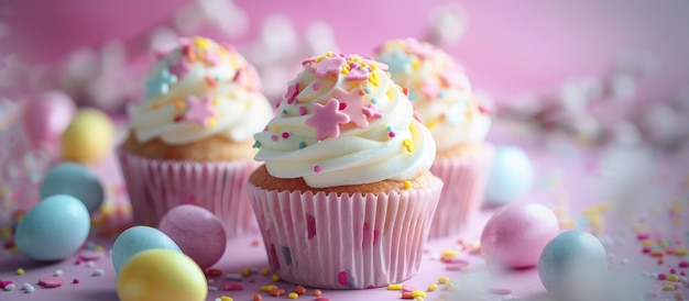 Easterthemed cupcakes pastel hues shallow focus