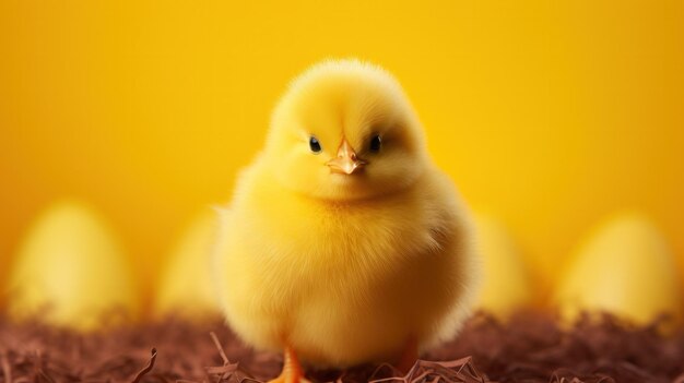 EasterThemed Postcard Featuring a Small Yellow Chicken in an Eggshell