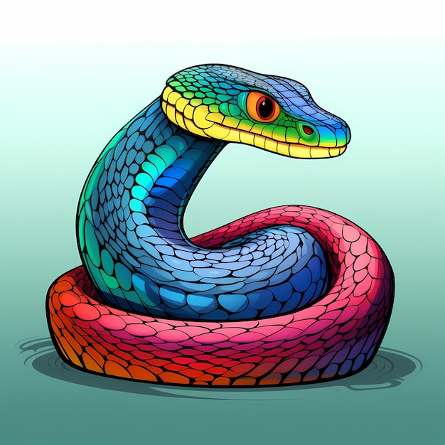 Photo easy drawing of a snake to coloring cartoon style no background