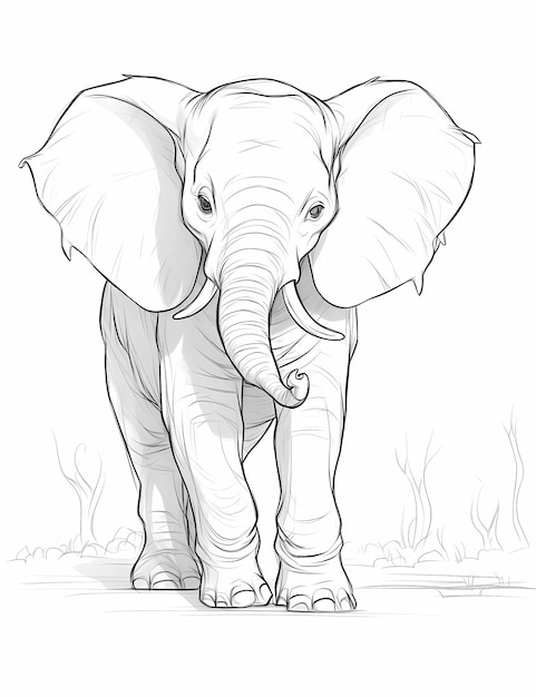 Easy Elephant Coloring Page Cartoon Style with Low Detail and Thick Lines