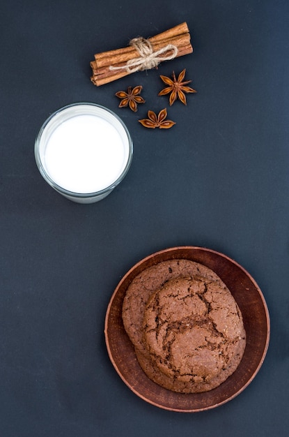 Easy morning breakfast Biscuits and milk Vertical shot Delicious cookies