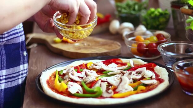 Foto pizza fatta in casa con i piselli facili