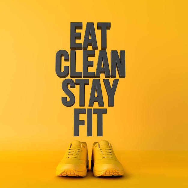 Eat clean stay fit motivational workout fitness phrase d\
rendering