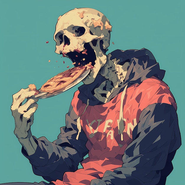 Eat Drink and Be Dead Skeleton Savoring Pizza