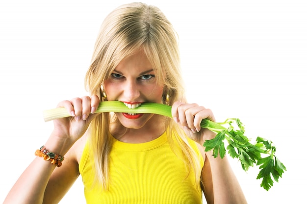 Eating celery aggressively