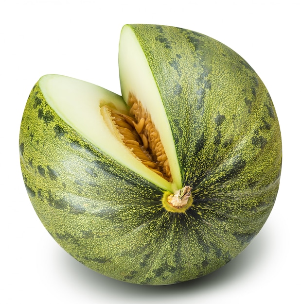 Eating green melon isolated 