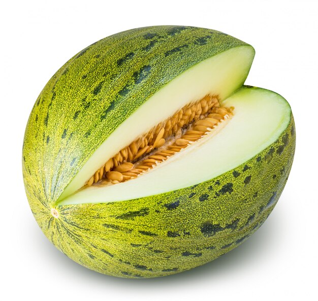 Eating green melon isolated 