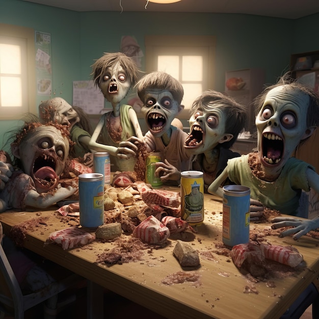 Eating Havoc Zombie Kids en Cute Ghouls nemen de rommelige eetkamer over in 3D Cartoon Realism