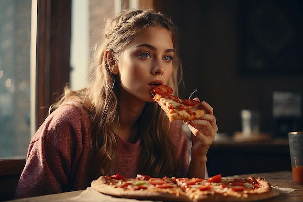 Photo eating pizza