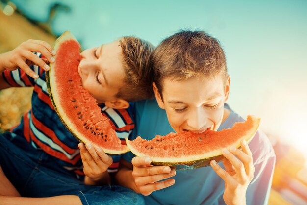 Eating watermelon