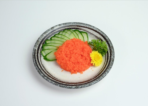 Ebiko or shrimp egg with cucumber of japanese food