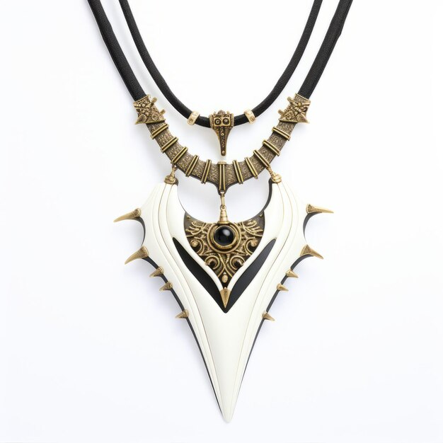 Photo ebony and gold tribal pendant necklace with long white snake