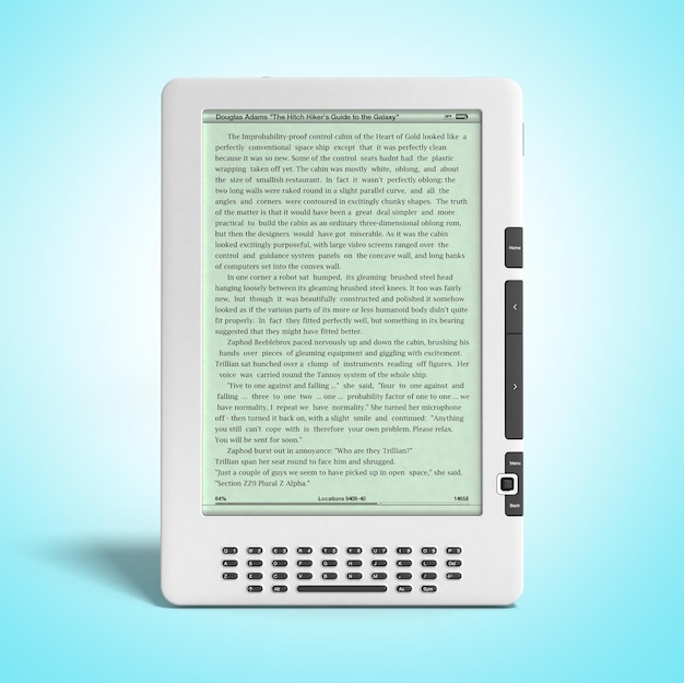 Ebook reader 3d render image on gradient