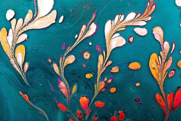 Foto ebru marmorizzazione arte con motivi floreali astratto sfondo colorato