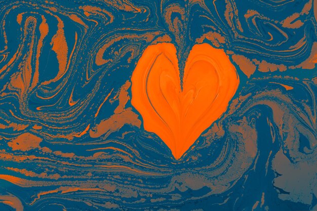 Ebru marbling background with heart shape Unique art Liquid marbling